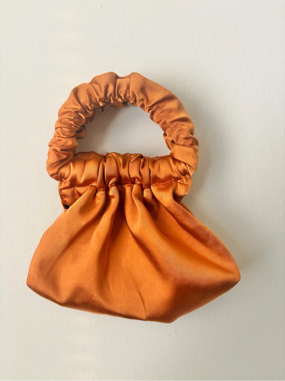 Zara Satin Ruched Mini Bag - Rust Orange with Black Interior